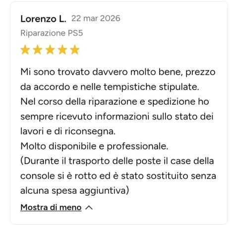 Recensione cliente - Lorenzo L